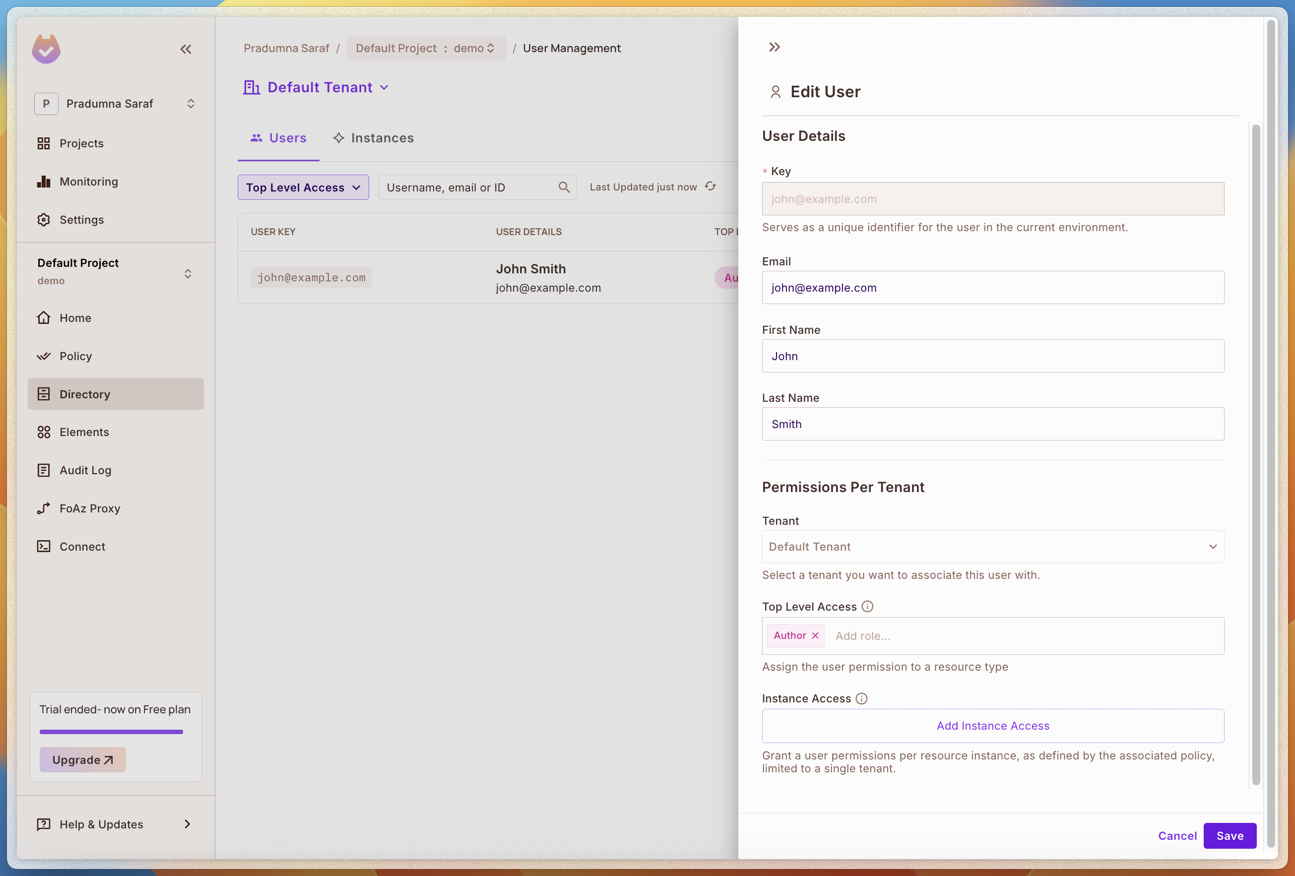 user access